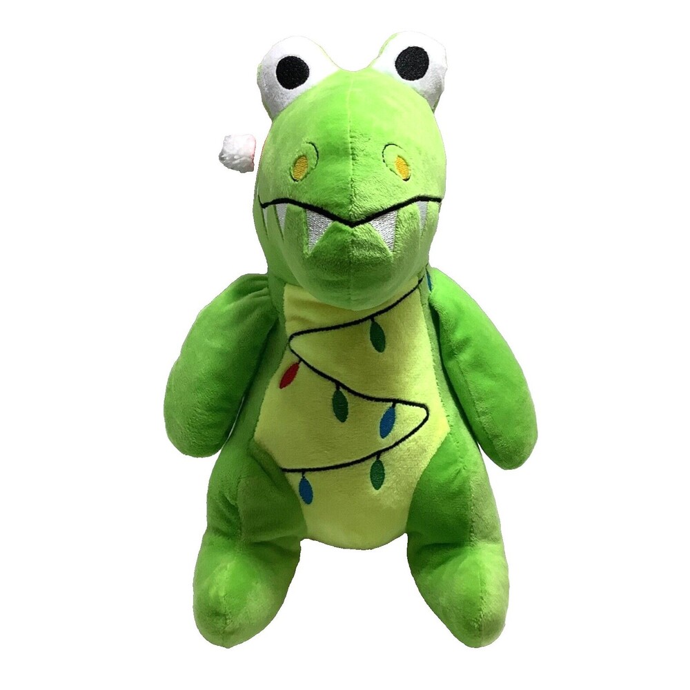 T-Rex Dinosaur 11” Plush Stuffed Animal with Santa Hat Embroidered Face